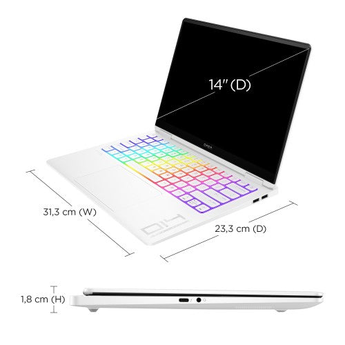9R295EA#ABU | HP OMEN 14-fb0014na Intel Core Ultra 7 155H Laptop 35.6 cm (14") 3K 16 GB LPDDR5x-SDRAM 1 TB SSD NVIDIA GeForce RTX 4050 Wi-Fi 7 (802.11be) Windows 11 Home White
