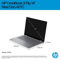 HP OmniBook X Flip Next Gen AI 14-fk0011na Copilot+ PC AMD Ryzen™ AI 7 350 Hybrid (2-in-1) 35.6 cm (14") Touchscreen 2K 16 GB LPDDR5x-SDRAM 1 TB SSD Wi-Fi 6E (802.11ax) Windows 11 Home Silver