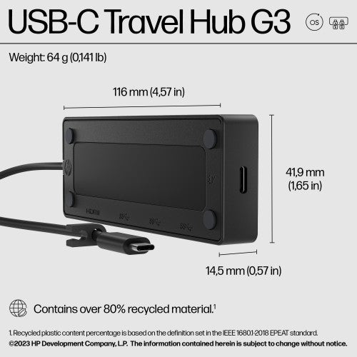 86S97UT | HP USB-C Travel Hub G3
