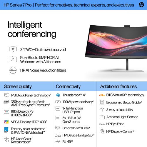 8K157E9#ABU | HP Series 7 Pro 34 inch WQHD Conferencing Monitor - 734pm