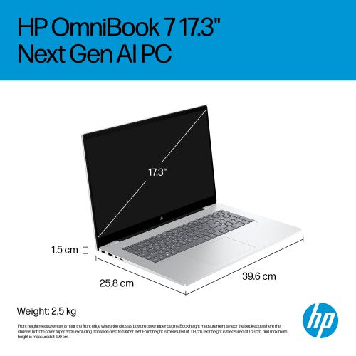 HP OmniBook 7 17-dc0005na Copilot+ PC Intel Core Ultra 5 226V Laptop 43.9 cm (17.3") Touchscreen Full HD 16 GB LPDDR5x-SDRAM 512 GB SSD Wi-Fi 6E (802.11ax) Windows 11 Home Silver