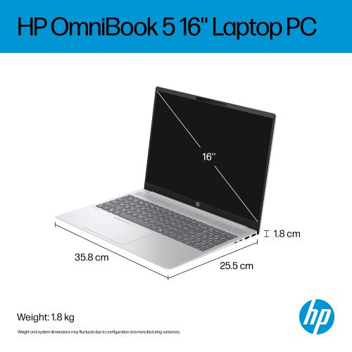 D77G8EA#ABU | HP OmniBook 5 Laptop 16-bc1005nax AMD Ryzen™ 5 8540U 40.6 cm (16") 2K 16 GB LPDDR5-SDRAM 512 GB SSD Wi-Fi 6 (802.11ax) Windows 11 Home Silver