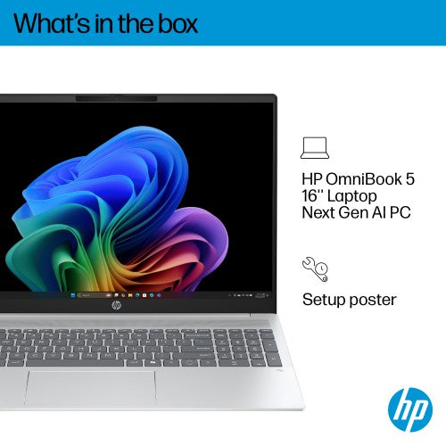 HP OmniBook 5 NGAI OmniBook 5 Next Gen AI 16-ag1007na Copilot+ PC AMD Ryzen™ AI 5 340 Laptop 40.6 cm (16") 2K 16 GB LPDDR5x-SDRAM 1 TB SSD Wi-Fi 6 (802.11ax) Windows 11 Home Silver