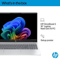 HP OmniBook 5 NGAI OmniBook 5 Next Gen AI 16-ag1007na Copilot+ PC AMD Ryzen™ AI 5 340 Laptop 40.6 cm (16") 2K 16 GB LPDDR5x-SDRAM 1 TB SSD Wi-Fi 6 (802.11ax) Windows 11 Home Silver