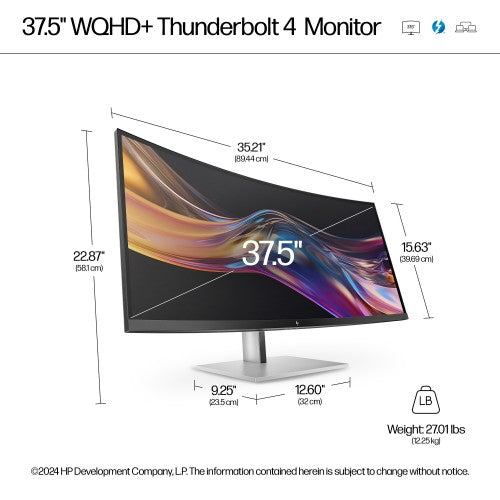 8K167AA#ABU | HP Series 7 Pro 37.5 inch WQHD+ Thunderbolt 4 Monitor - 738pu