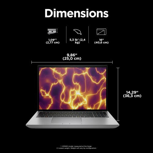 98K12ET#ABU | HP ZBook Fury G11 Intel® Core™ i7 i7-14700HX Mobile workstation 40.6 cm (16") WUXGA 32 GB DDR5-SDRAM 1 TB SSD NVIDIA RTX A1000 Wi-Fi 7 (802.11be) Windows 11 Pro AI Workstation, AI PC Silver