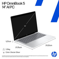 HP OmniBook 5 Laptop Next Gen AI 14-he0003nax Copilot+ PC Snapdragon X1-26-100 35.6 cm (14") 2K 16 GB LPDDR5x-SDRAM 512 GB SSD Wi-Fi 6E (802.11ax) Windows 11 Home Silver