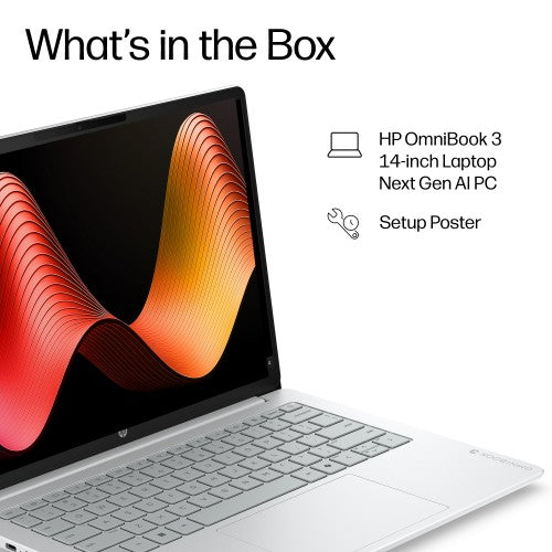 D8XC0EA#ABU | HP OmniBook 3 Laptop Next Gen AI 14-hz0001nax Copilot+ PC Snapdragon X1-26-100 35.6 cm (14") 2K 16 GB LPDDR5x-SDRAM 256 GB SSD Wi-Fi 6E (802.11ax) Windows 11 Home Silver