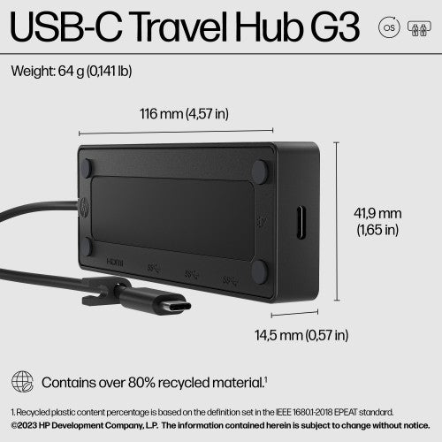86T46AA#ABB | HP USB-C Travel Hub G3