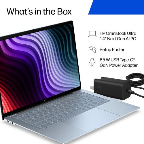 HP OmniBook Ultra Laptop Next Gen AI 14-kg0001nax Copilot+ PC 35.6 cm (14") Touchscreen 2K 16 GB LPDDR5x-SDRAM 1 TB SSD Wi-Fi 7 (802.11be) Windows 11 Home Blue, Grey