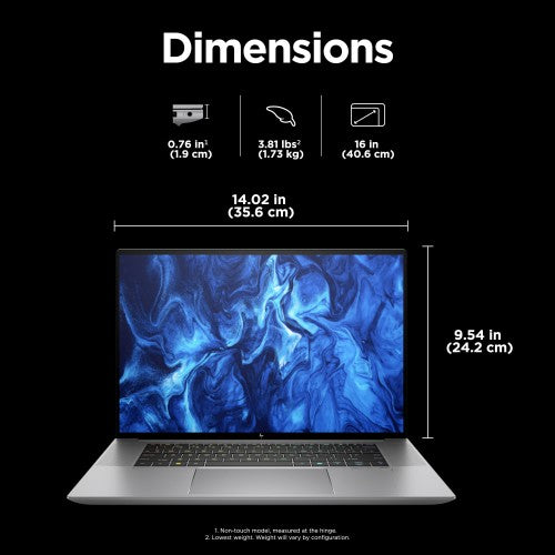 98L17ET#ABU | HP ZBook Studio G11 Intel Core Ultra 7 155H Mobile workstation 40.6 cm (16") WUXGA 32 GB DDR5-SDRAM 1 TB SSD NVIDIA RTX 1000 Ada Wi-Fi 7 (802.11be) Windows 11 Pro AI Workstation, AI PC