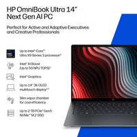 HP OmniBook Ultra Laptop Next Gen AI 14-kd0001nax Copilot+ PC Intel Core Ultra 7 356H 35.6 cm (14") Touchscreen 3K 16 GB LPDDR5x-SDRAM 512 GB SSD Wi-Fi 7 (802.11be) Windows 11 Home Black, Grey