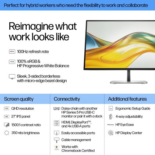 9D9S0UT#ABB | HP Series 5 Pro 27 inch QHD Monitor - 527pq