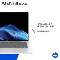 HP OmniBook 5 Laptop Next Gen AI 14-he0003nax Copilot+ PC Snapdragon X1-26-100 35.6 cm (14") 2K 16 GB LPDDR5x-SDRAM 512 GB SSD Wi-Fi 6E (802.11ax) Windows 11 Home Silver