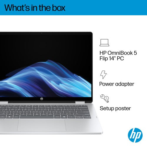 C1LK6EA#ABU | HP OmniBook 5 Flip 14-fp0012na Intel® Core™ i7 i7-1355U Hybrid (2-in-1) 35.6 cm (14") Touchscreen 2K 16 GB LPDDR5-SDRAM 512 GB SSD Wi-Fi 6 (802.11ax) Windows 11 Home Silver