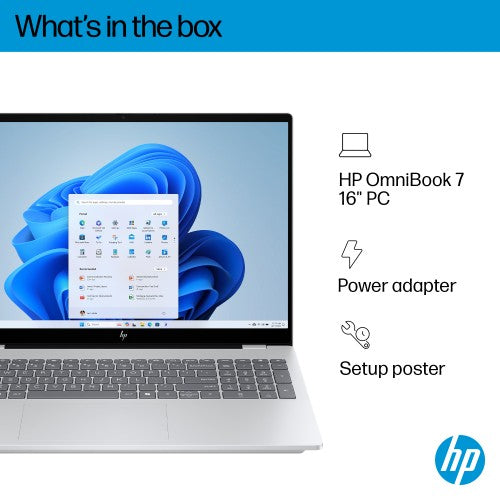 D77KYEA#ABU | HP OmniBook 7 Laptop 16-az0001nax Intel Core 7 240H 40.6 cm (16") 2K 24 GB DDR5-SDRAM 1 TB SSD Wi-Fi 6E (802.11ax) Windows 11 Home Silver