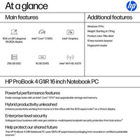 HP ProBook 4 G1iR Intel Core 5 120U Laptop 40.6 cm (16") WUXGA 16 GB DDR5-SDRAM 256 GB SSD Wi-Fi 6E (802.11ax) Windows 11 Pro Silver