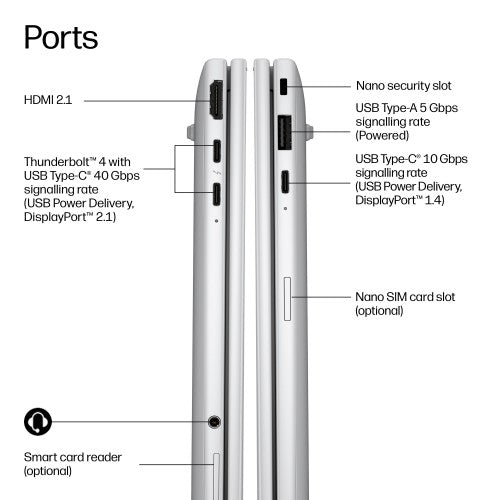 HP DK4Q5AT laptop Copilot+ PC Intel Core Ultra 7 33.8 cm (13.3") WUXGA 16 GB LPDDR5x-SDRAM 512 GB SSD Wi-Fi 7 (802.11be) Windows 11 Pro Silver