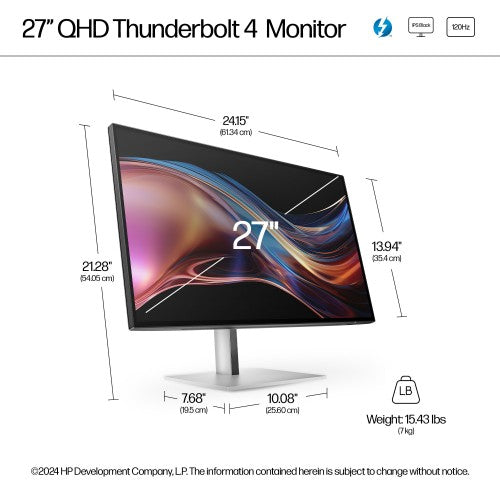 8J9E6AA | HP Series 7 Pro 27 inch QHD Thunderbolt 4 Monitor - 727pu