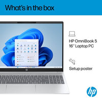 HP OmniBook 5 Laptop 16-bc1005nax AMD Ryzen™ 5 8540U 40.6 cm (16") 2K 16 GB LPDDR5-SDRAM 512 GB SSD Wi-Fi 6 (802.11ax) Windows 11 Home Silver