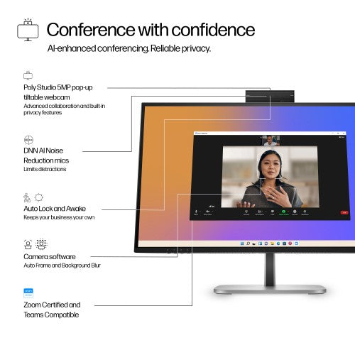 9E0Y9UT#ABU | HP Series 5 Pro 27 inch QHD USB-C Conferencing Monitor - 527pm