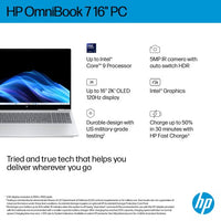HP OmniBook 7 Laptop 16-az0000nax Intel Core 5 210H 40.6 cm (16") 2K 24 GB DDR5-SDRAM 1 TB SSD Wi-Fi 6E (802.11ax) Windows 11 Home Silver