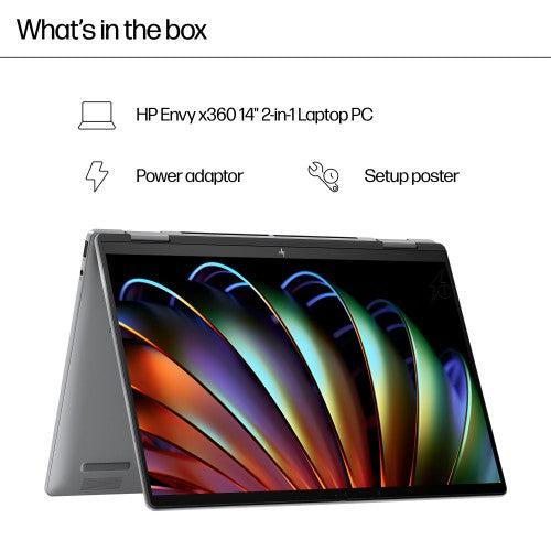 A2RZ8EA#ABU | HP Elite x360 Envy x360 14-fa0004na AMD Ryzen™ 5 8640HS Hybrid (2-in-1) 35.6 cm (14") Touchscreen 2K 16 GB LPDDR5-SDRAM 512 GB SSD Wi-Fi 6E (802.11ax) Windows 11 Home AI PC Silver