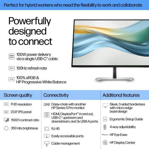 9D9V7AA#ABU | HP Series 5 Pro 23.8 inch FHD USB-C Monitor - 524pu