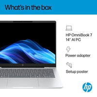 HP OmniBook 7 AI 14-fr0005na Intel Core Ultra 5 225U Laptop 35.6 cm (14") 2K 16 GB LPDDR5-SDRAM 512 GB SSD Wi-Fi 7 (802.11be) Windows 11 Home AI PC Silver