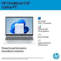 HP OmniBook 5 16-ba1005na Intel® Core™ i3 i3-1315U Laptop 40.6 cm (16") 2K 8 GB LPDDR5-SDRAM 512 GB SSD Wi-Fi 6 (802.11ax) Windows 11 Home Silver