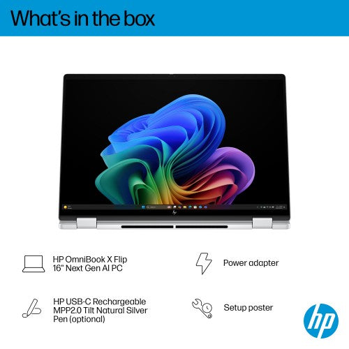 DC1G3EA#ABU | HP OmniBook X Flip 2-in-1 Laptop Next Gen AI 16-as0012nax Copilot+ PC Intel Core Ultra 7 256V 40.6 cm (16") Touchscreen 2K 16 GB LPDDR5x-SDRAM 1 TB SSD Wi-Fi 6E (802.11ax) Windows 11 Home Silver