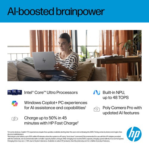 HP OmniBook X Flip 2-in-1 Laptop Next Gen AI 16-as0013nax Copilot+ PC Intel Core Ultra 7 256V 40.6 cm (16") Touchscreen 2K 16 GB LPDDR5x-SDRAM 1 TB SSD Wi-Fi 6E (802.11ax) Windows 11 Home Silver
