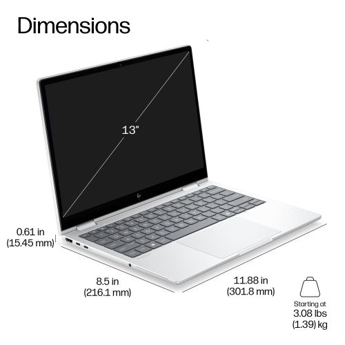 DM4X1EA#ABU | HP EB8FLG2I13AI U7 356H 1332GB/1TLTE Copilot+ PC Intel Core Ultra 7 Laptop 33.8 cm (13.3") Touchscreen WUXGA 32 GB LPDDR5x-SDRAM 1 TB SSD Wi-Fi 7 (802.11be) Windows 11 Pro Silver