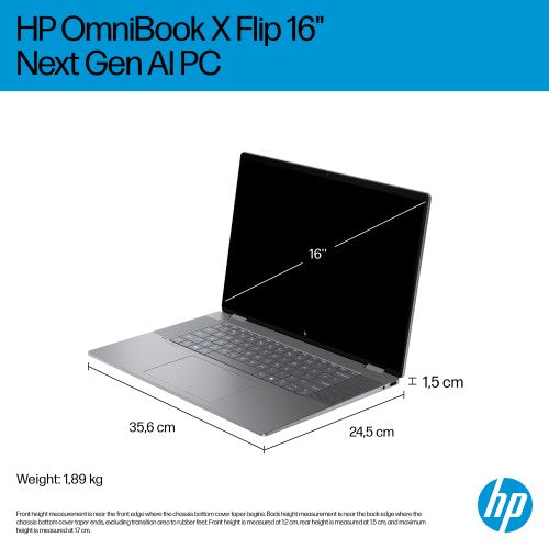 HP OmniBook X Flip 16-ar0008na Copilot+ PC AMD Ryzen™ AI 7 350 Hybrid (2-in-1) 40.6 cm (16") Touchscreen 2K 16 GB LPDDR5x-SDRAM 1 TB SSD Wi-Fi 7 (802.11be) Windows 11 Home Silver
