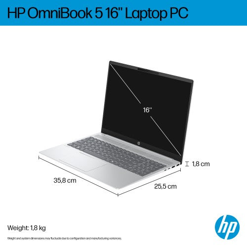 HP OmniBook 5 16-bc1001na AMD Ryzen™ 7 8840U Laptop 40.6 cm (16") 2K 16 GB LPDDR5-SDRAM 1 TB SSD Wi-Fi 6 (802.11ax) Windows 11 Home AI PC Silver