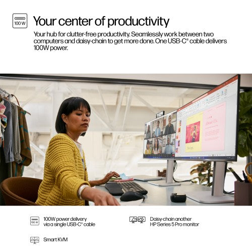 9E0G9UT#ABU | HP Series 5 Pro 23.8 inch FHD USB-C Conferencing Monitor - 524pm