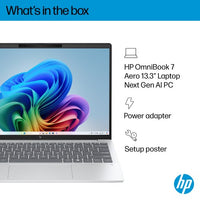 HP OmniBook 7 Aero 13-bg1001na Copilot+ PC AMD Ryzen™ AI 7 350 Laptop 33.8 cm (13.3") WQXGA 16 GB LPDDR5x-SDRAM 1 TB SSD Wi-Fi 6 (802.11ax) Windows 11 Home Silver