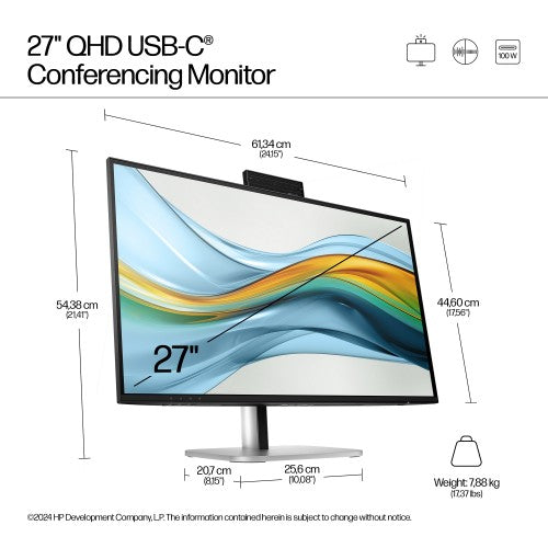 9E0Y9UT#ABU | HP Series 5 Pro 27 inch QHD USB-C Conferencing Monitor - 527pm