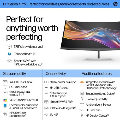8K167AA#ABU | HP Series 7 Pro 37.5 inch WQHD+ Thunderbolt 4 Monitor - 738pu