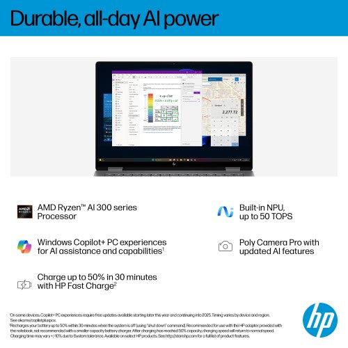 HP OmniBook X FlipNGAI 14-fk0008na Copilot+ PC AMD Ryzen™ AI 7 350 Hybrid (2-in-1) 35.6 cm (14") Touchscreen 2K 16 GB LPDDR5x-SDRAM 512 GB SSD Wi-Fi 6E (802.11ax) Windows 11 Home Silver