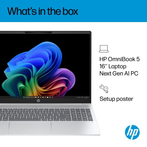 BG3K7EA#ABU | HP OmniBook 5 NGAI 16-ag1001na Copilot+ PC AMD Ryzen™ AI 5 340 Laptop 40.6 cm (16") 2K 16 GB LPDDR5x-SDRAM 512 GB SSD Wi-Fi 6 (802.11ax) Windows 11 Home Silver