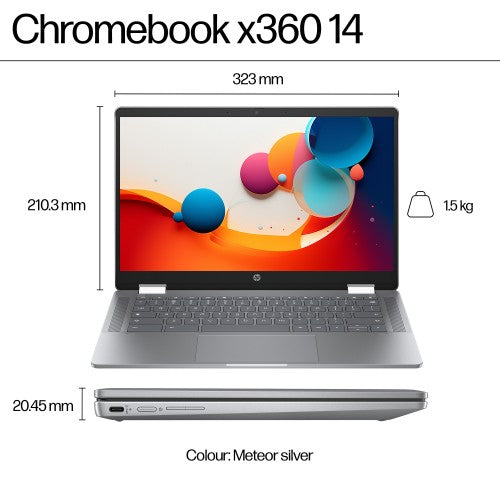 A2SA5EA#ABU | HP Chromebook x360 14b-cd0001na Intel® N N200 35.6 cm (14") Touchscreen Full HD 8 GB LPDDR5-SDRAM 128 GB eUFS Wi-Fi 6 (802.11ax) ChromeOS Silver