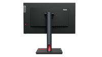 Black Lenovo ThinkVision P24h-30 monitor seen from the back with rectangular base and central stand.