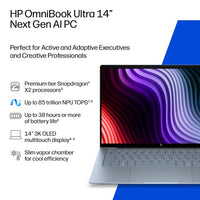 HP OmniBook Ultra Laptop Next Gen AI 14-kg0001nax Copilot+ PC 35.6 cm (14") Touchscreen 2K 16 GB LPDDR5x-SDRAM 1 TB SSD Wi-Fi 7 (802.11be) Windows 11 Home Blue, Grey