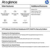 HP ProBook 4 G1i 16 inch Notebook AI PC Wolf Pro Security Edition Intel Core Ultra 5 225H Laptop 40.6 cm (16") WUXGA 16 GB DDR5-SDRAM 512 GB SSD Wi-Fi 7 (802.11be) Windows 11 Pro Silver